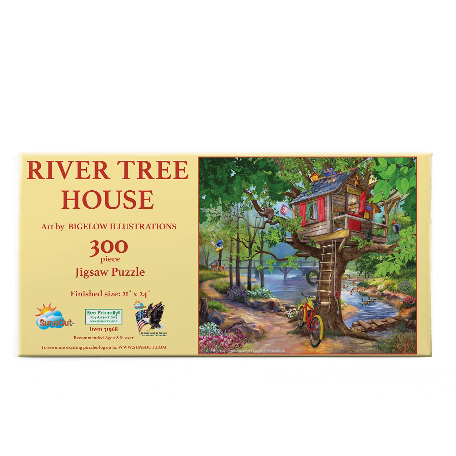 SUNSOUT INC - River Tree House - 300 pc Jigsaw Puzzle by Artist: Bigelow Illustrations - Finished Size 21" x 24" - MPN# 31968