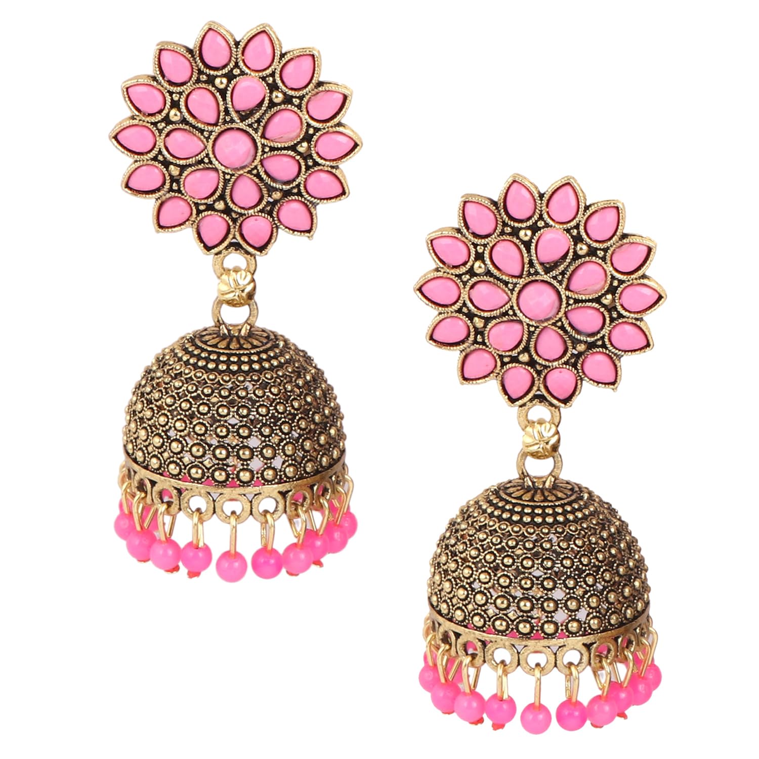 Pink Traditonal Ethnic Studded Gold Platted Big Oxxidize Dome Shaped Jhumka Jhumki Earrings For Women & Girls (B0D463W6ZD) Amazon Price History, Amazon Price Tracker