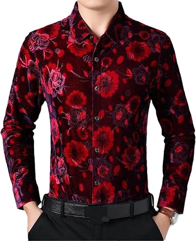 Amazon.com: Yiqinyuan Camisas estampadas de flores para hombre, camisas de  vestir de terciopelo de negocios, tallas grandes, camisas azules, Rojo, XL  : Ropa, Zapatos y Joyería