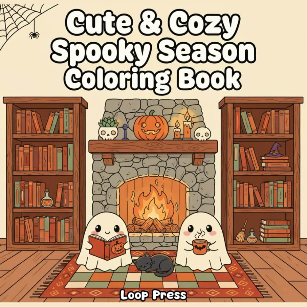 Cute & Cozy Spooky Season Coloring Book: for Adults and Teens Featuring Adorable Skeletons, Ghosts, and Lovely Animals for Relaxation