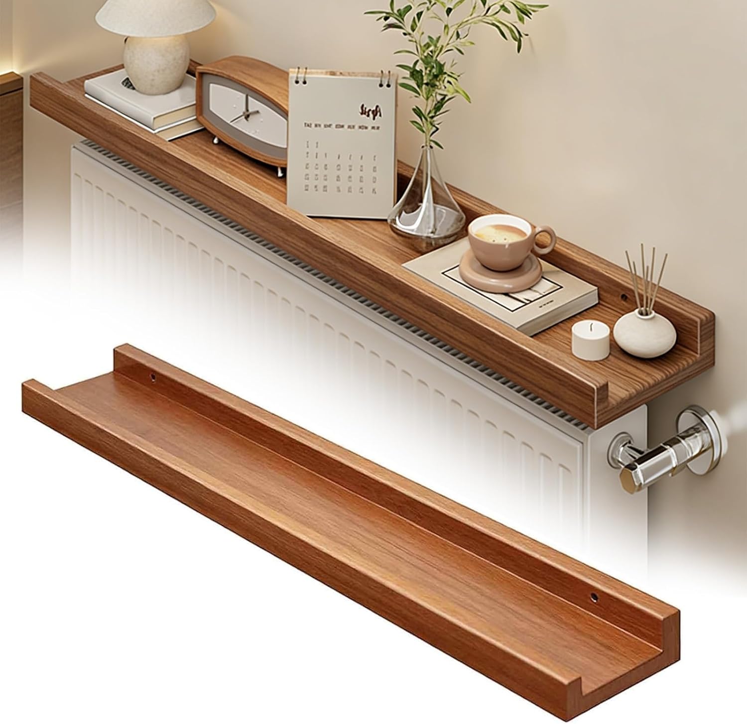HARELA Wooden Radiator Shelf Maximize Space, Indoor Over Radiator Shelfs Heat Covers for Home, Dust-Proof, Load Capacity 66 lbs, for Living Room Bedroom Hallway(Brown,120x12cm/47.2x4.7in)