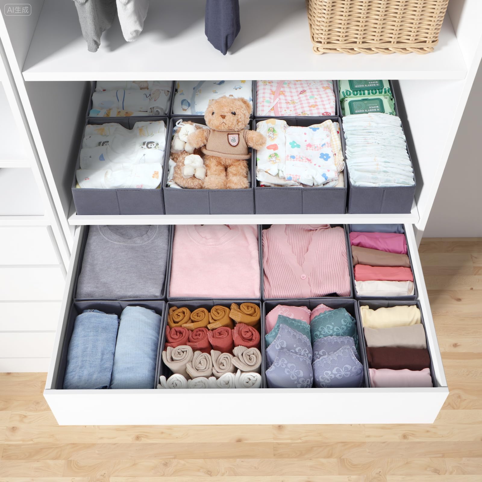 Juego de 16 cajones organizadores compatibles con armario PAX 100 x 58 cm, cajas de tela plegables con base estable para ropa, color gris