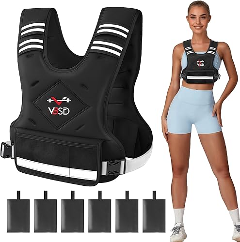 VBSD Adjustable Weighted Vest for Women Men 4-10lb11-20lb20-32lb Vest with 6 Ironsand Weights Body Weight Vest with Reflective Strip for Running