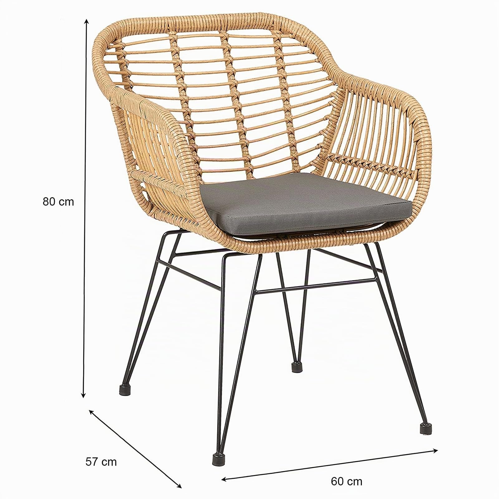 IDIMEX Gartenstuhl Paramo im 2er Set - Korbstuhl aus Polyrattan, Outdoor Stuhl mit gemütlichem Sitzkissen, moderner Esszimmerstuhl