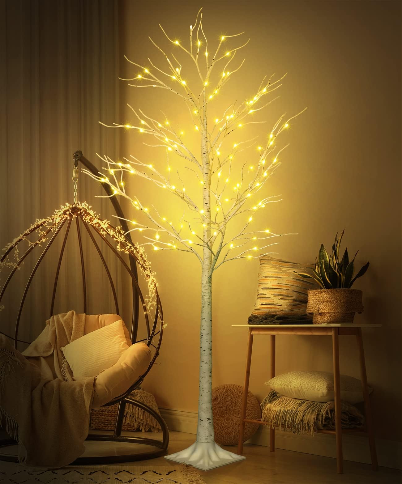 CUJGT Lighted Tree, 6 Ft 128 Led Birch Tree with Fairy Lights for Decoration Inside Outside, Birch Tree with Led Lights for Christmas Halloween Holiday Wedding Home Room Decor