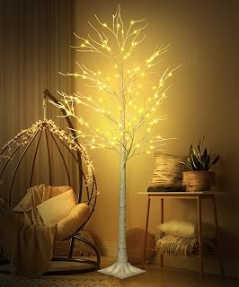 Lighted Tree, 6 Ft 128 Led Birch Tree with Fairy Lights for Decoration Inside Outside, Birch Tree with Led Lights for Christmas Halloween Holiday Wedding Home Room Decor