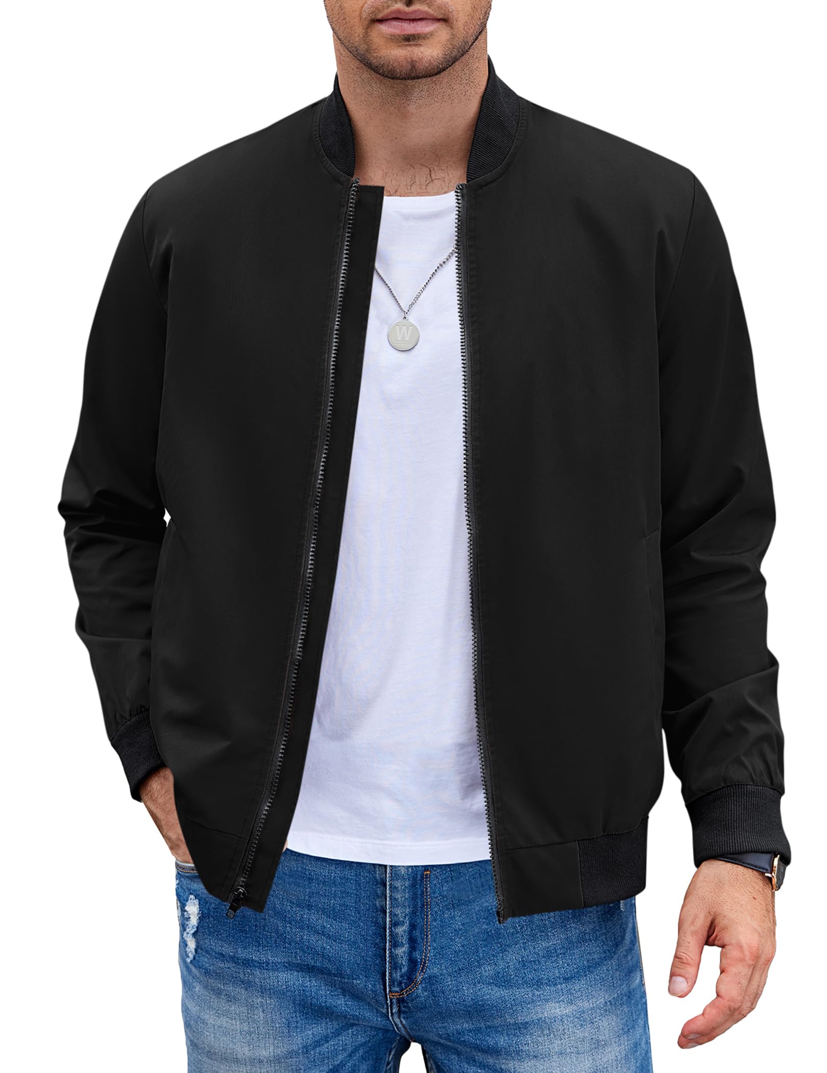 COOFANDY Men Bomber Jacket Lightweight Windbreaker Jackets Casual Softshell Flight Fashion Winter Fall Coat with Pocket