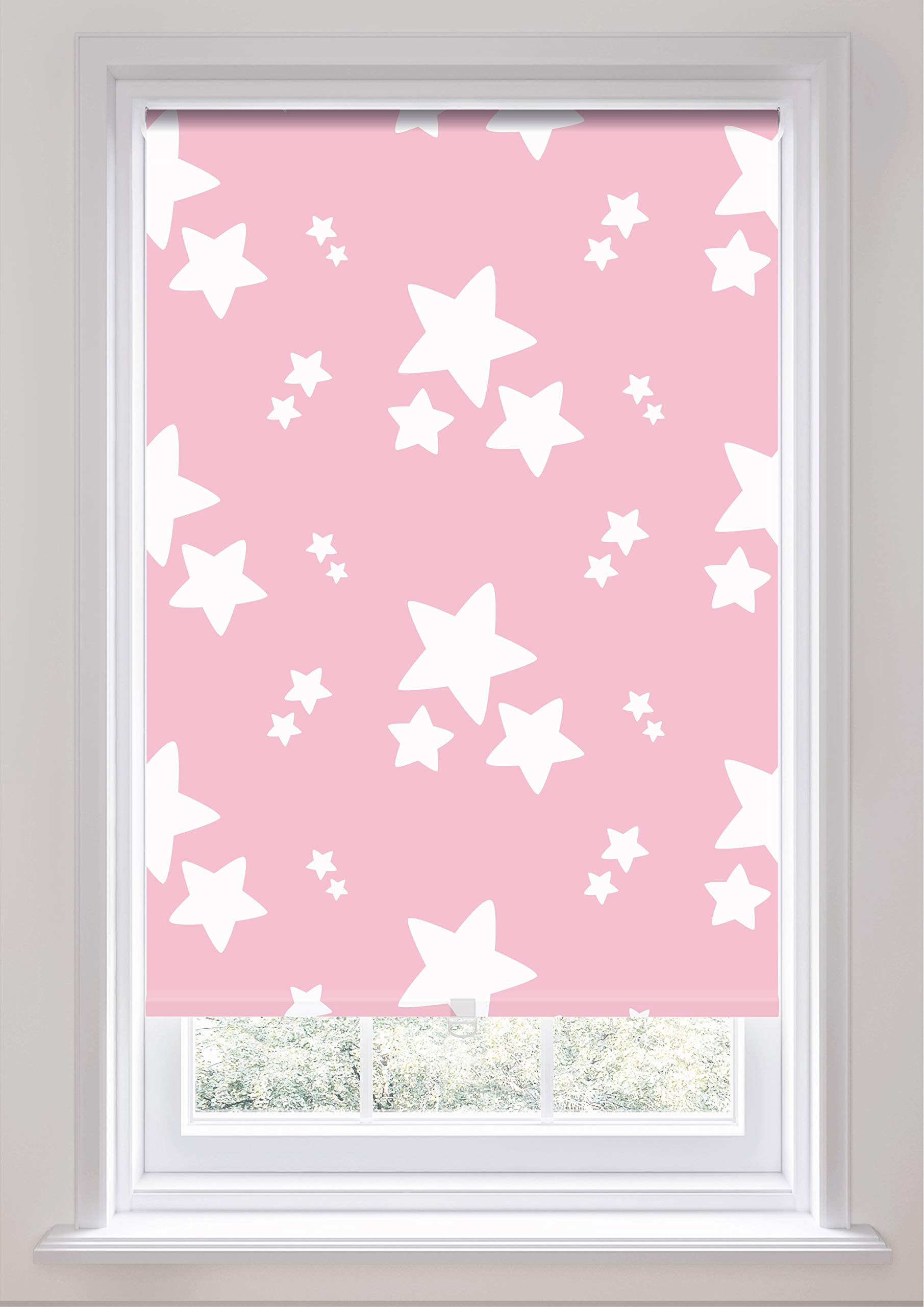 Cordless Thermal Blackout Roller Blind, Child, Kid Safe, Nursery Roller blind, Stars Pink, 120cm