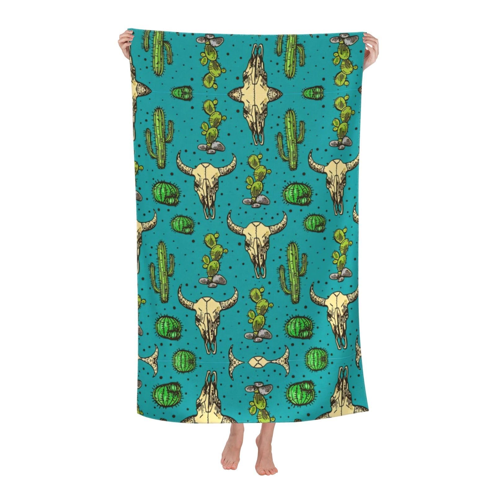 Oazcvbnn Women's White Cute Cactus And Skull Of Bull Print Adult Beach Towel Summer Travel Pool Vacation Swimming Fitness Outdoor Adventures