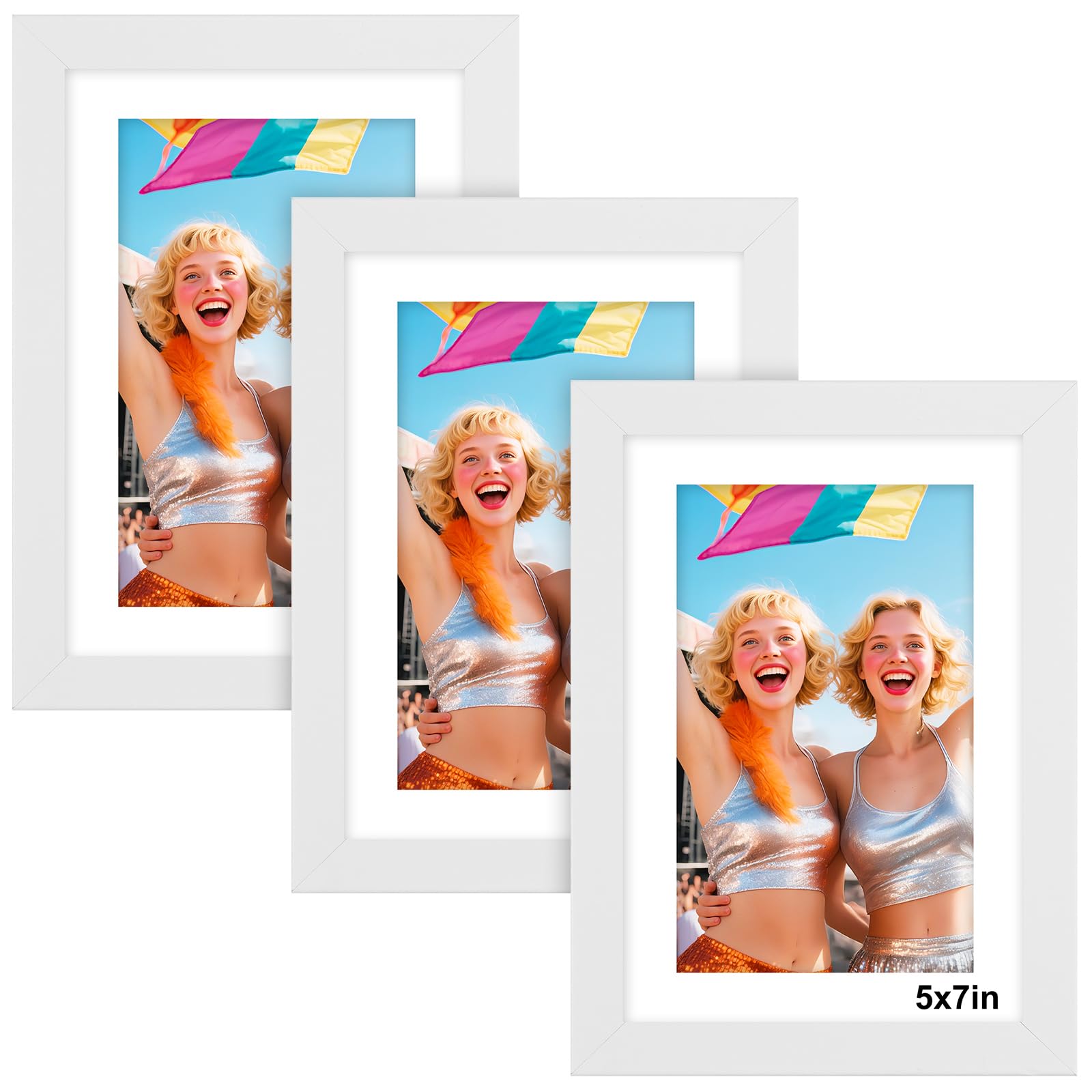 7x5 Photo Frame White - 3 Pack 5x7 Picture Frames with Mount, Photo Frames 7x5 Picture Frame for Wall Mount & Desktop