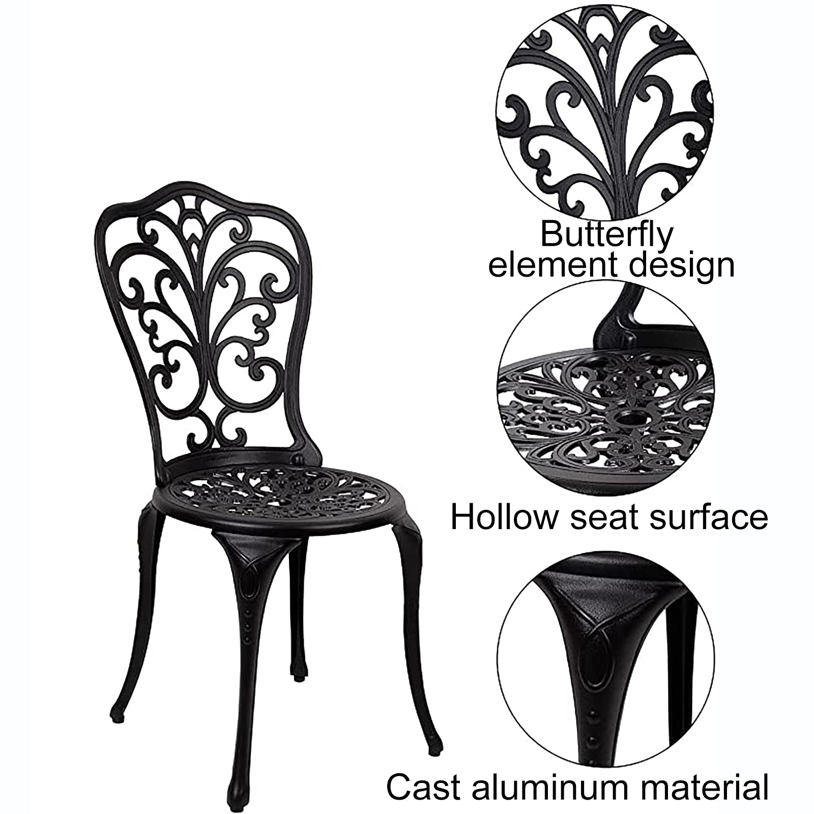 Set da Bistrot in Alluminio da 3 Pezzi con Design a Farfalla - Set Mobili da Giardino per Tutte Le Stagioni con Foro per Ombrellone - Set Tavolo e Sedie da Giardino