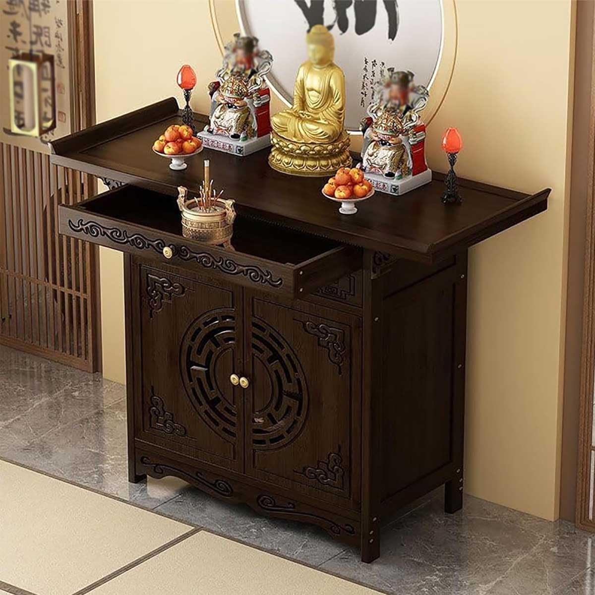 Autel pour Le Jour des Morts et Bouddha avec rangement meuble d'autel en bois 100cm
