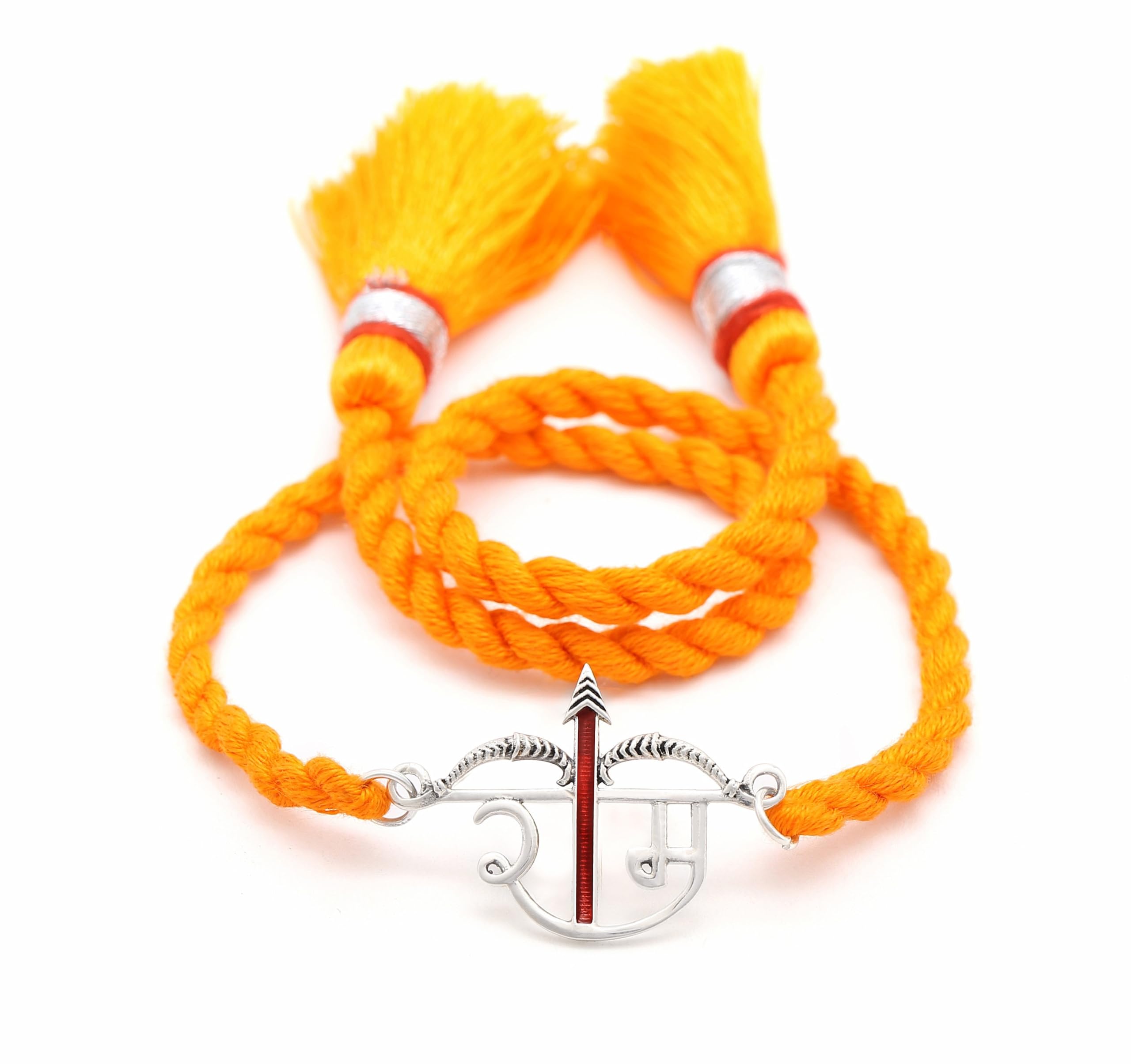 Meenakari Pure 925 Sterling Silver Shri Ram Dhanush (Bow) Rakhi set with Roli Chawal and Rakshabandhan Greeting Card For Brother/Boys/Men/Unisex