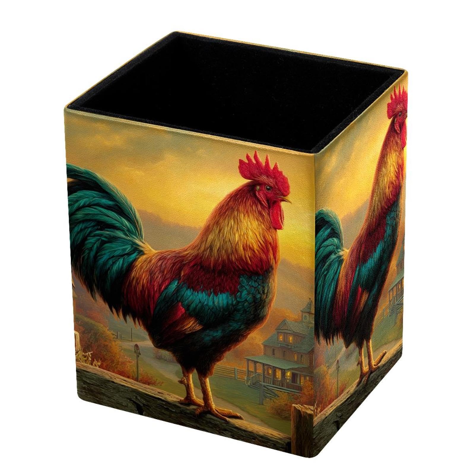 VAPOKF Pencil Holders for Desk, Rooster Printed Pen Holders Pen Pot Makeup Brushes Storage Desktop Stationery Supplies Organiser for Home Office