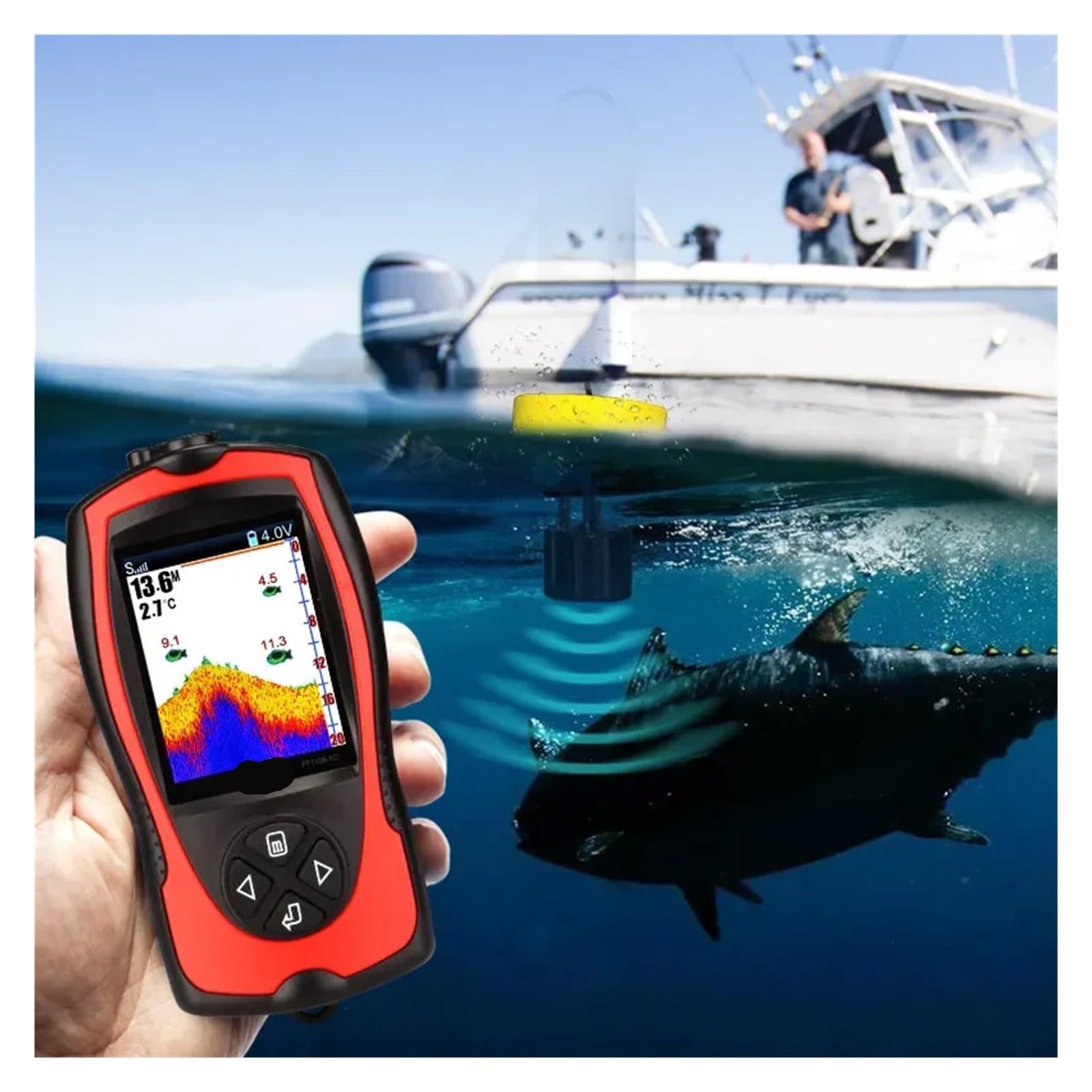 Sondeur de pêche Filaire Portable, sondeur à écho de Profondeur de 100 m, écran LCD Couleur TFT, for la pêche