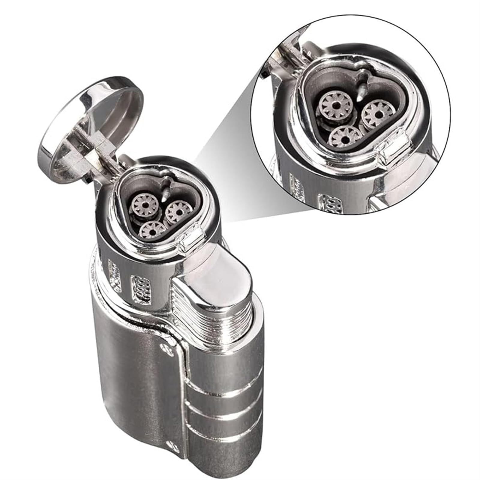 Encendedor de metal, resistente al viento, triple llama de butano, tamaño de llama ajustable, recargable, adecuado para barbacoa, velas, al aire libre, camping, para hombres