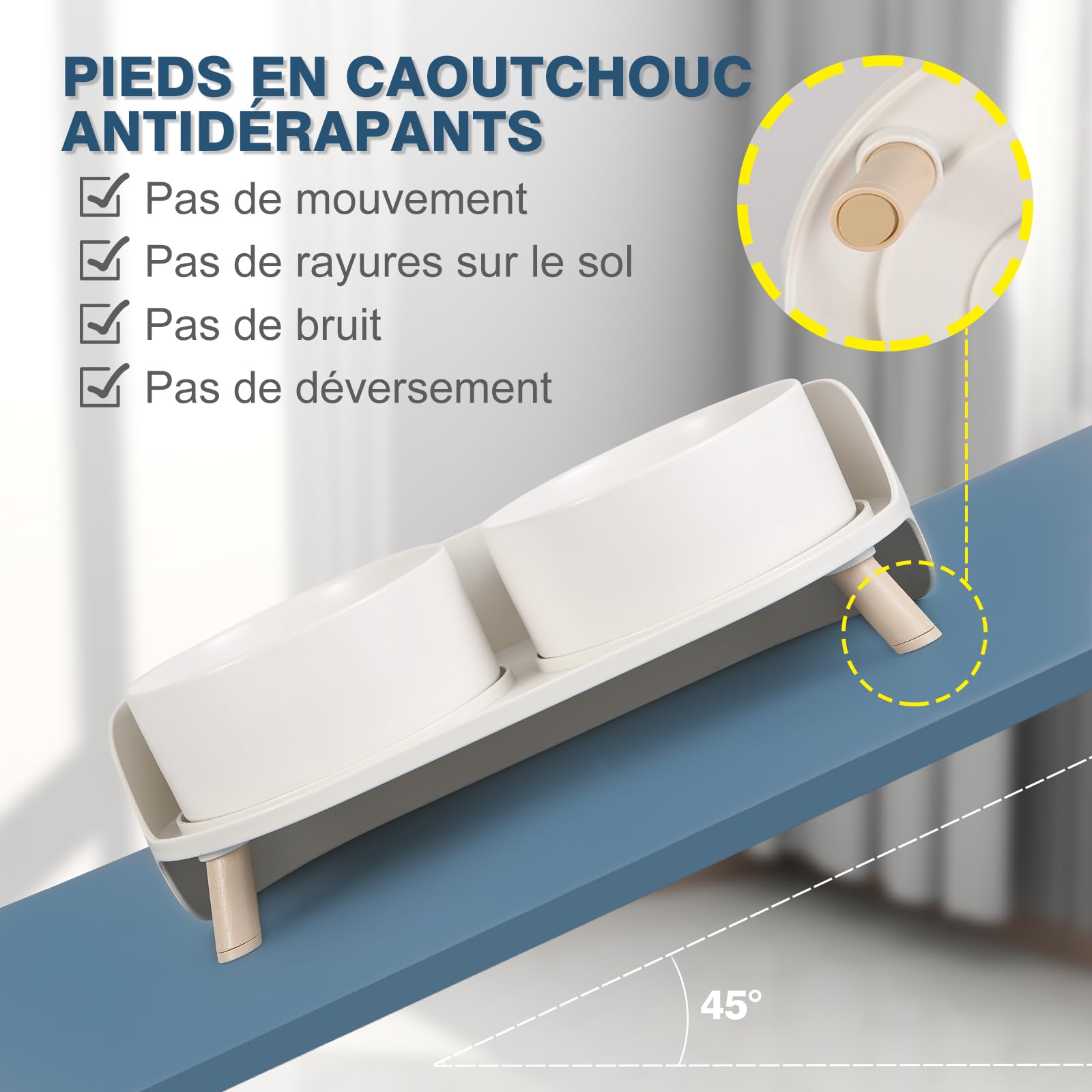Double Gamelle Chat Surélevée en Céramique - Gamelle pour Chat avec Support Antidérapant - Bols pour Eau et Nourriture, Anti-Éclaboussures, pour Chiots et Petits Chiens - 2 x 320 ML - Blanc