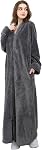 Hellomamma Women's Zip Front Bathrobe Soft Long Fleece Plush Robe Full Length Housecoat Sleepwear Dressing Gown