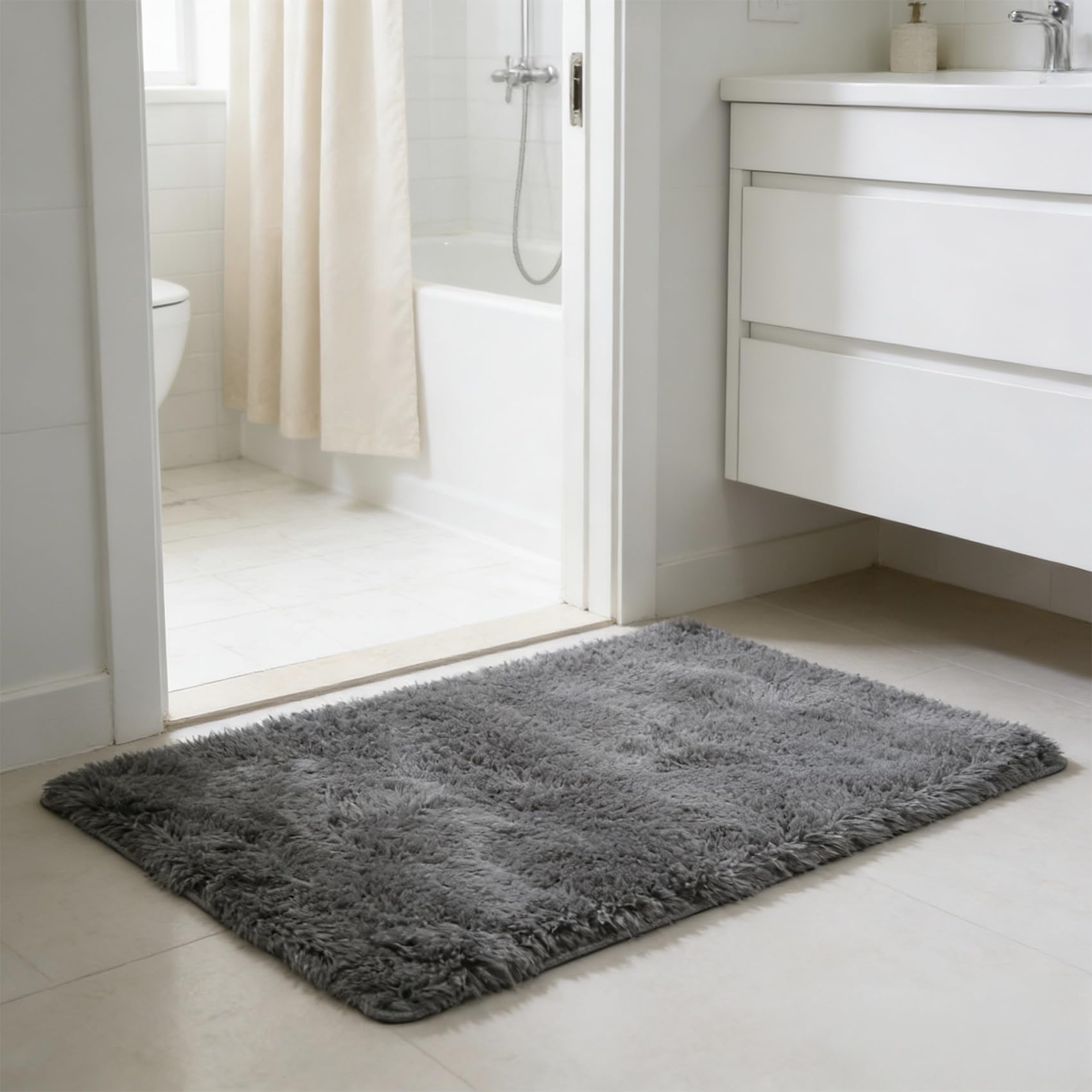 Tapis salon moelleux antidérapant gris 295x90 cm à poils longs élégant et robuste