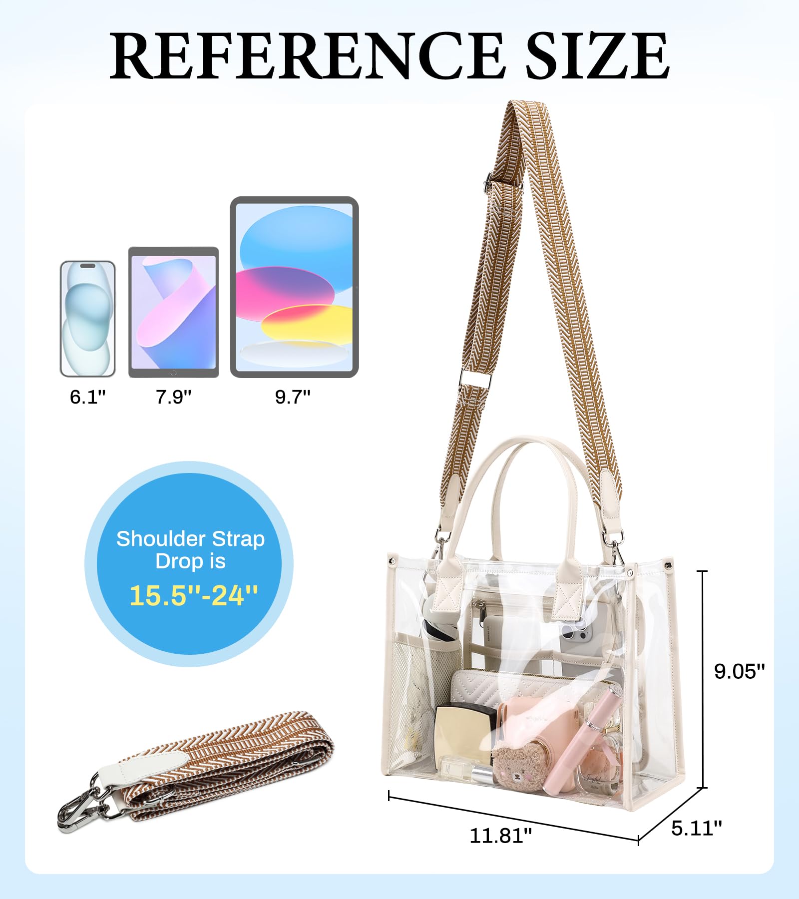 Borsa a tracolla trasparente trasparente per eventi allo stadio trasparente per le donne Borsa a tracolla in PVC spesso con tracolla per chitarra per concerto