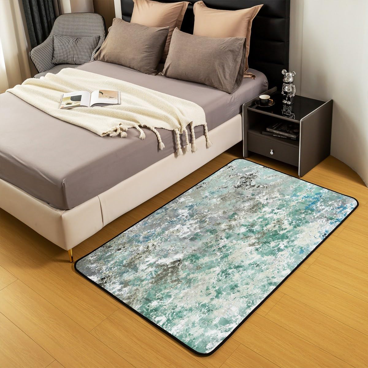 Homewish Estetyczny dywan 100 x 150 cm, abstrakcyjny dywan do salonu dla dzieci chłopców mężczyzn retro ombre rysunek obraz olejny moro dekoracyjny dywan szary zielony antypoślizgowa mata podłogowa do