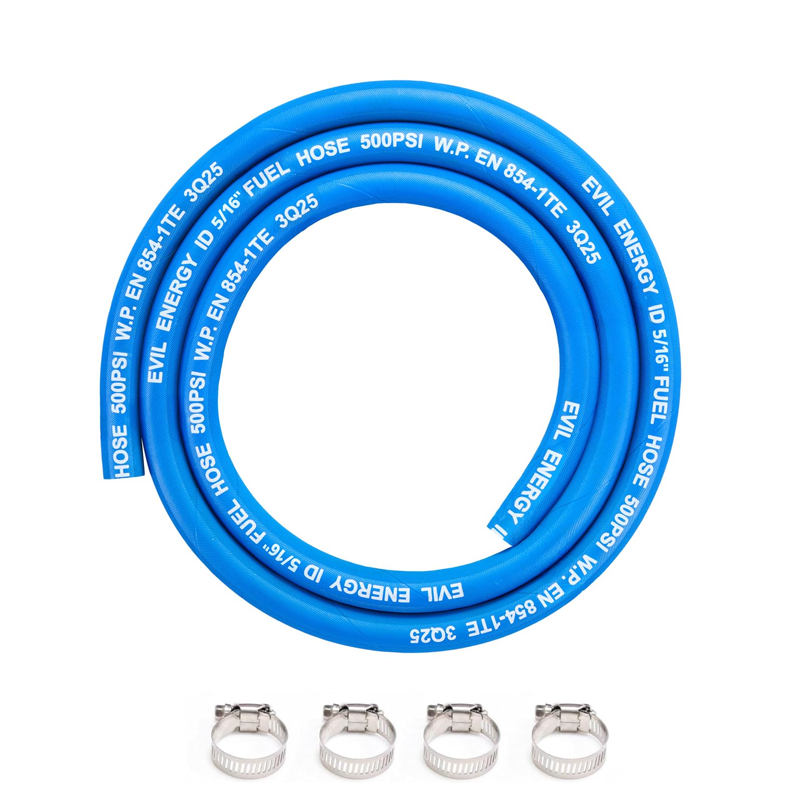EVIL ENERGY 5/16" High Pressure Fuel Line Hose 5FT 500PSI E85 for Fuel Systems Engines NBR Rubber EN854-1TE Blue