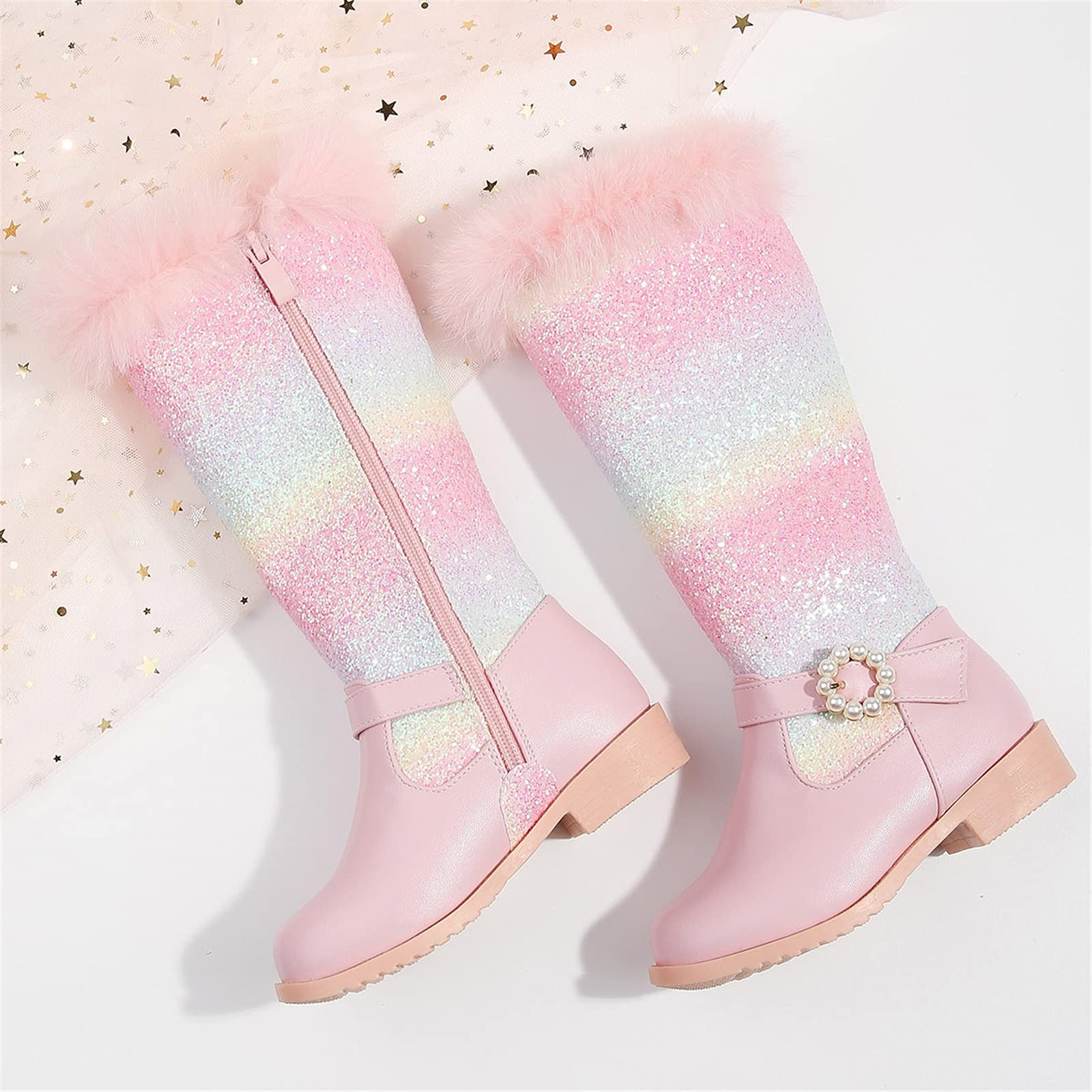 Mädchen Regenbogen Winterstiefel Warm Gefütterte Thermo Winter Schneestiefel mit Fell Outdoor Kinder Stiefel für Prinzessin Weihnachten Geburtstag Party