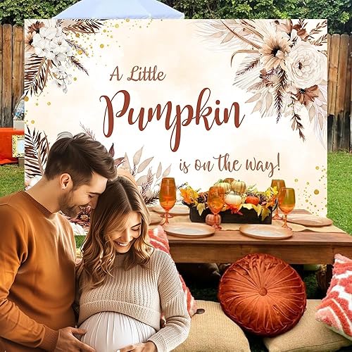 Miniatura 2 de MEHOFOND Telón de fondo de bebé bohemio de otoño, diseño de calabaza pequeña está en camino, fondo bohemio para fotografía de baby shower,