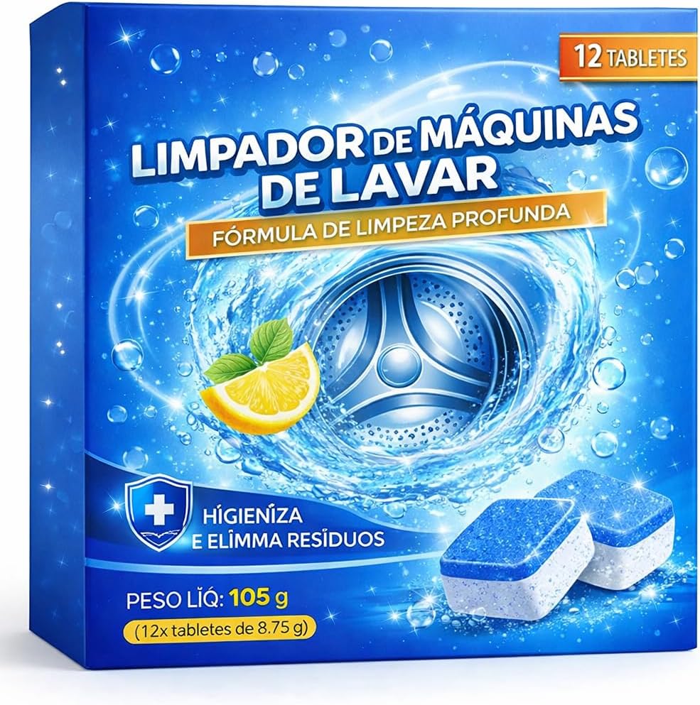 Pastilhas Limpadoras para Máquina de Lavar – Kit com 24 Unidades – Limpeza Profunda, Anticalcário, Elimina Odores, Compatível com Todas as Máquinas – Machine Cleaning Tablets