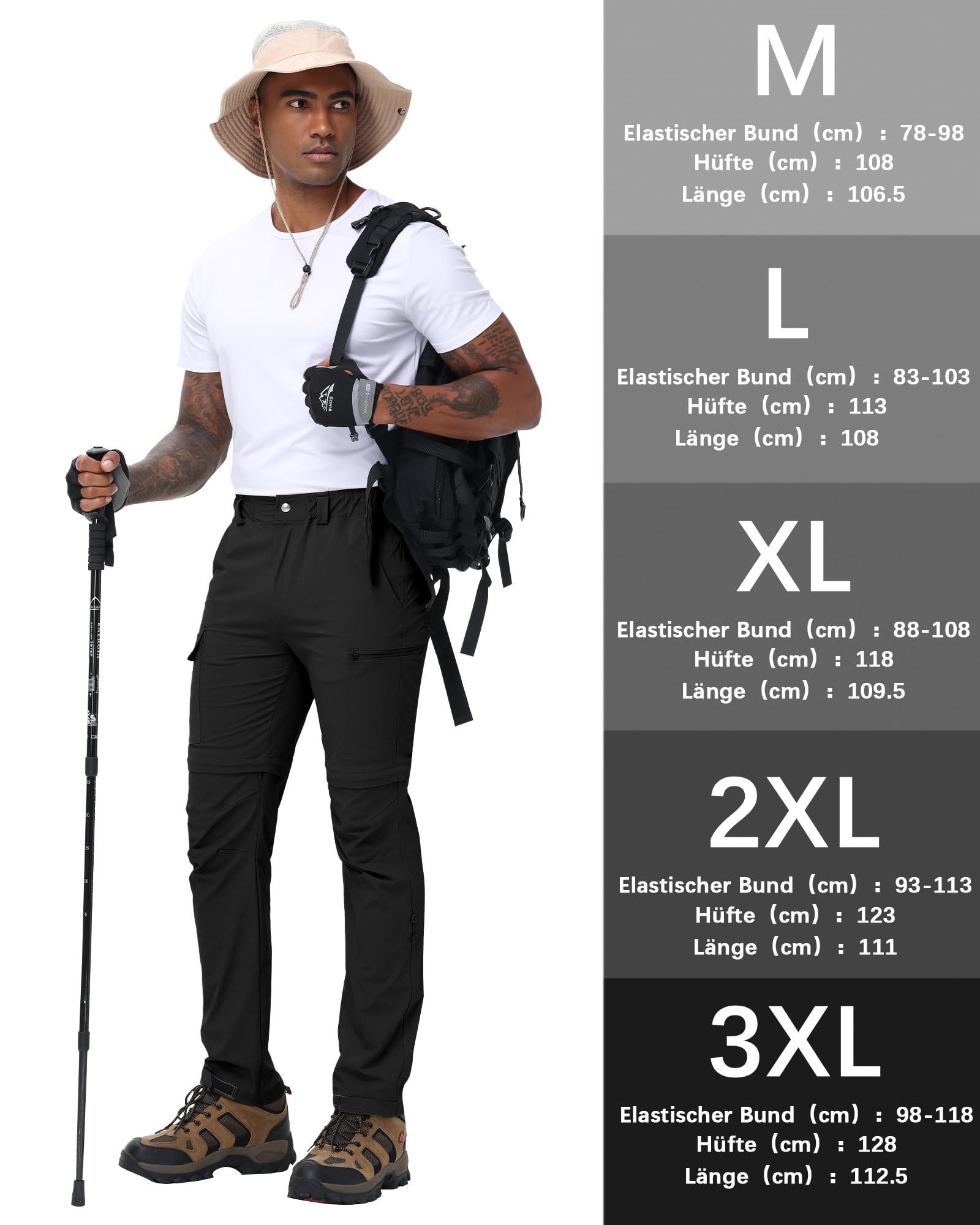 YAOBAOLE Pantaloni da trekking da uomo con zip off, rimovibili, traspiranti, ad asciugatura rapida, elasticizzati, funzionali con 5 tasche