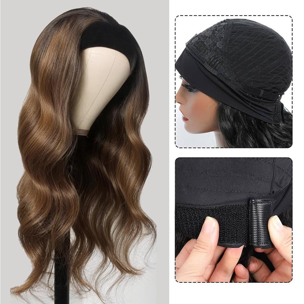 Headband Wig Human Hair Body Wave Highlight Ombre Headband Glueless None Lace Front Wig Brazilian Virgin Hair 24 Inch Wear and Go Wigs for Black Women 150% Density