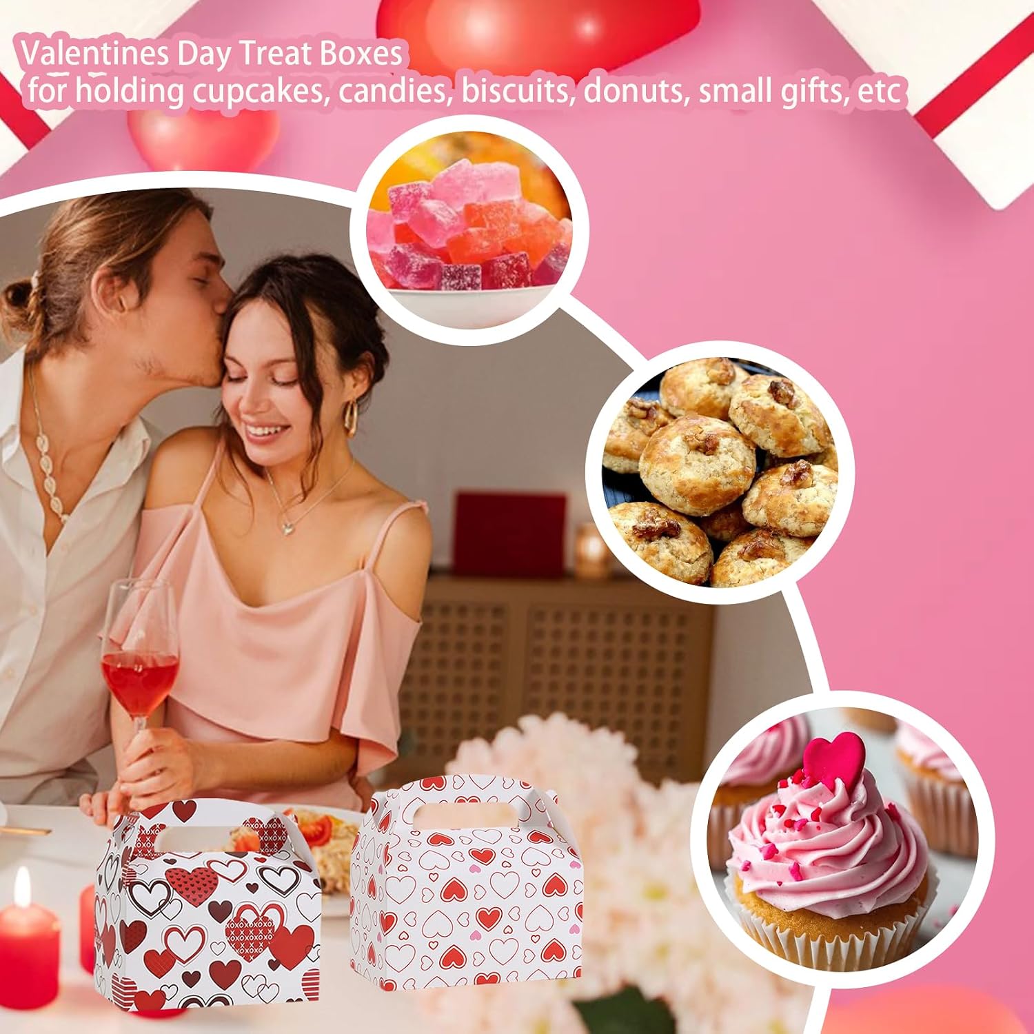 12 Pack Valentine's Day Heart Love Treat Boxes Handheld Paper Gift Boxes for Women Mother's Day Valentine's Day Mothers Day Wedding Party Decorations image 3