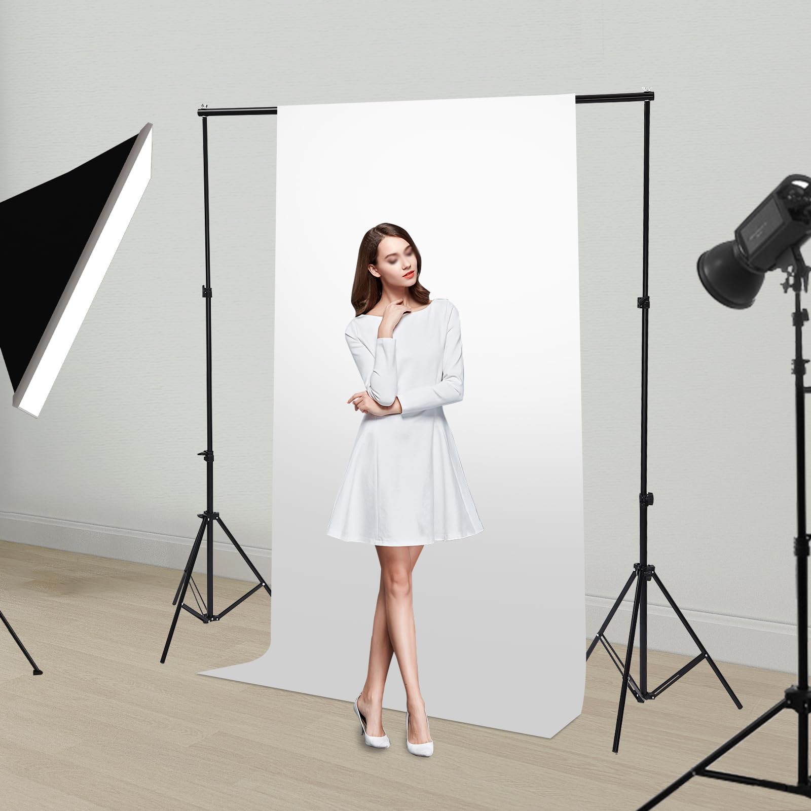 2 * 3m Sfondo per Studio Fotografico, Supporto per Sfondo con Treppiede, Sistema di Sfondo, Può Essere Usato con Musselin, Schermo Verde, Tela, Tende, Banner, per Studio Fotografico, Fotografia di