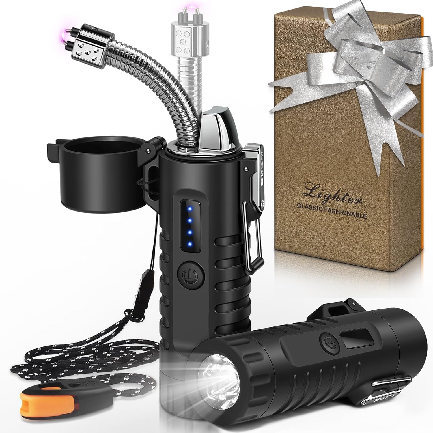 Portible Plasma Windproof 360° Flexible Arc Lighter with LED Flashlight - 2 in 1 Rechargeable Electric Lighter, Extendable Neck, Magnesium Fire Starter, USB Flameless Torch for Camping, Hiking,Outdoor-image-9