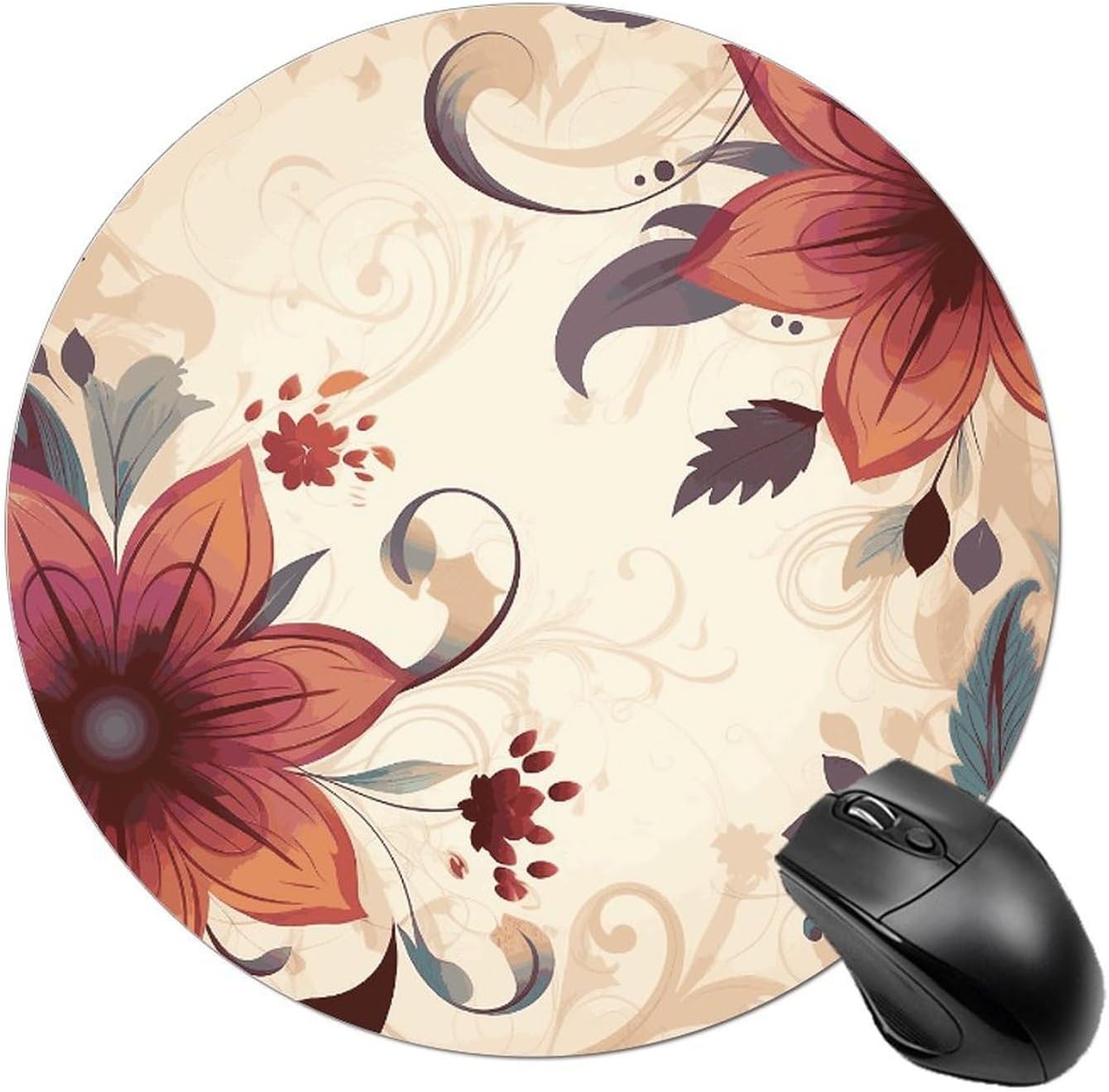 Round Modern Floral Mouse Pad Cute Small Computer Mouse Mat Funny Mousepad with Non-Slip Rubber Base Waterproof Travel Mousepads for Home Decor Office Desk Accessories 7.8in