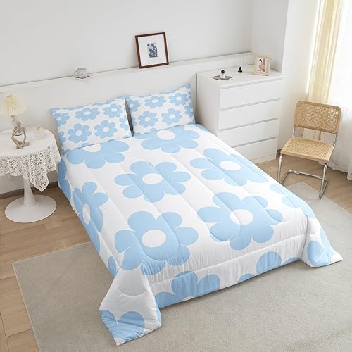 Miniatura 4 de Manfei Juego de edredón de tamaño Queen con diseño de margaritas, diseño retro de los años 70, relleno interior de microfibra ultra suave, ropa de