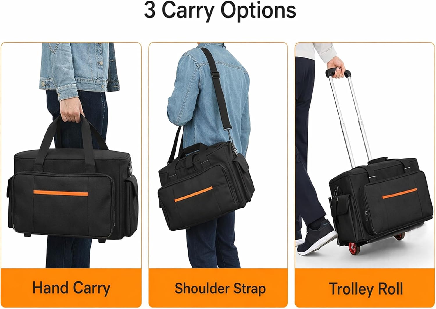 Rolling DJ Cable Bag with Hard Padded Bottom & Detachable Dividers – Trolley Travel Gig Bag for DJ Gear & Accessories