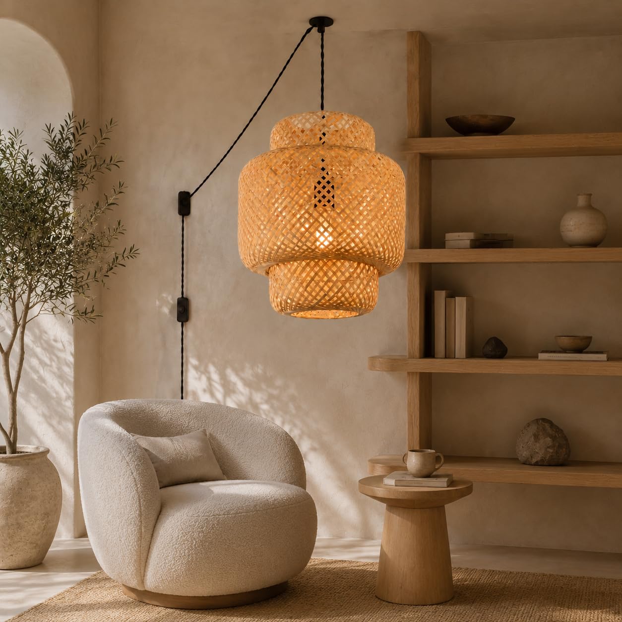 BARCELONA LED Suspension En Osier E27 Avec Prise | BARCELONA LED Suspension En Osier E27 Avec Prise