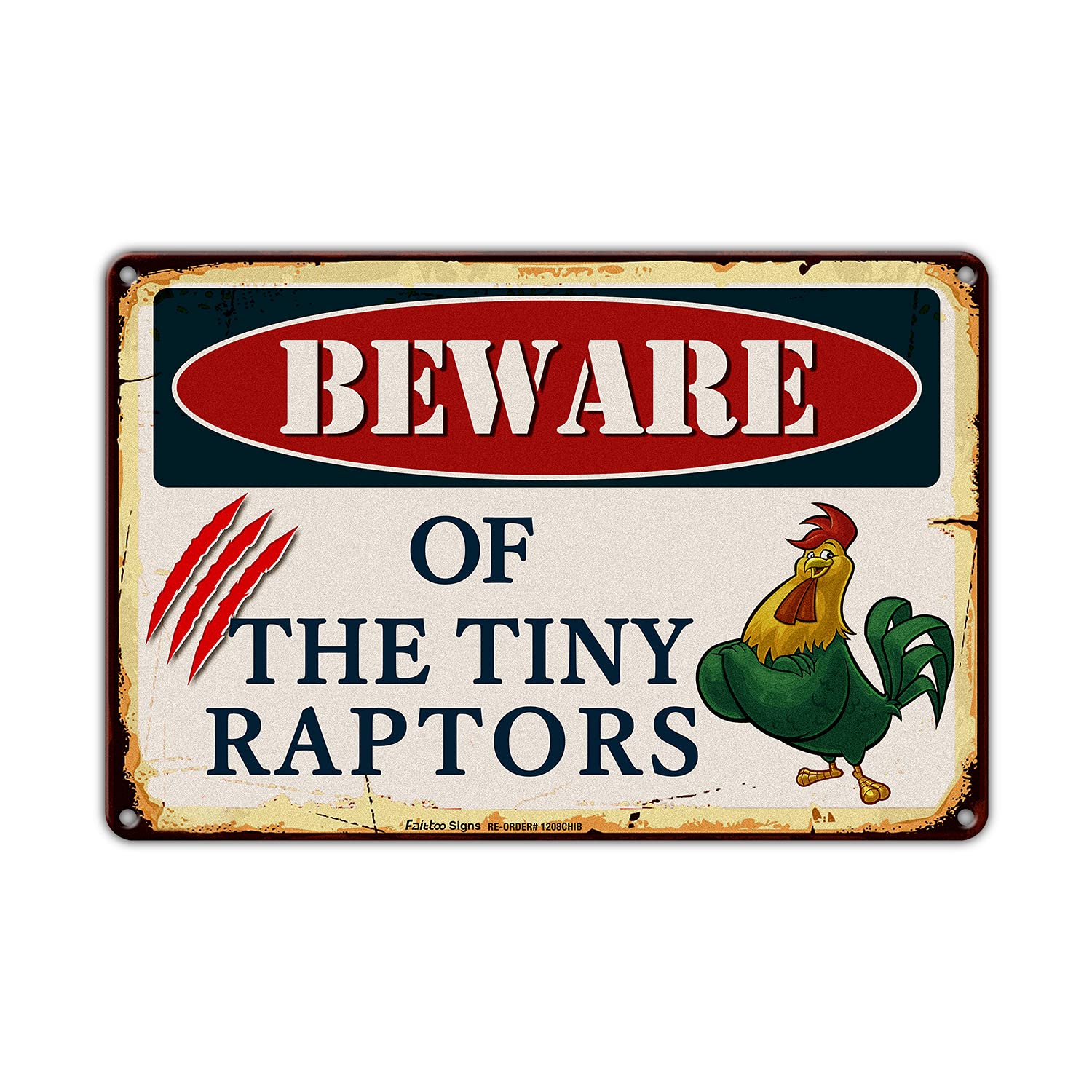 Beware of The Tiny Raptors Sign Caution Tiny Raptors Chicken Coop Signs Metal Chicken Decor - (Aluminum) 16 inch x 12 inch