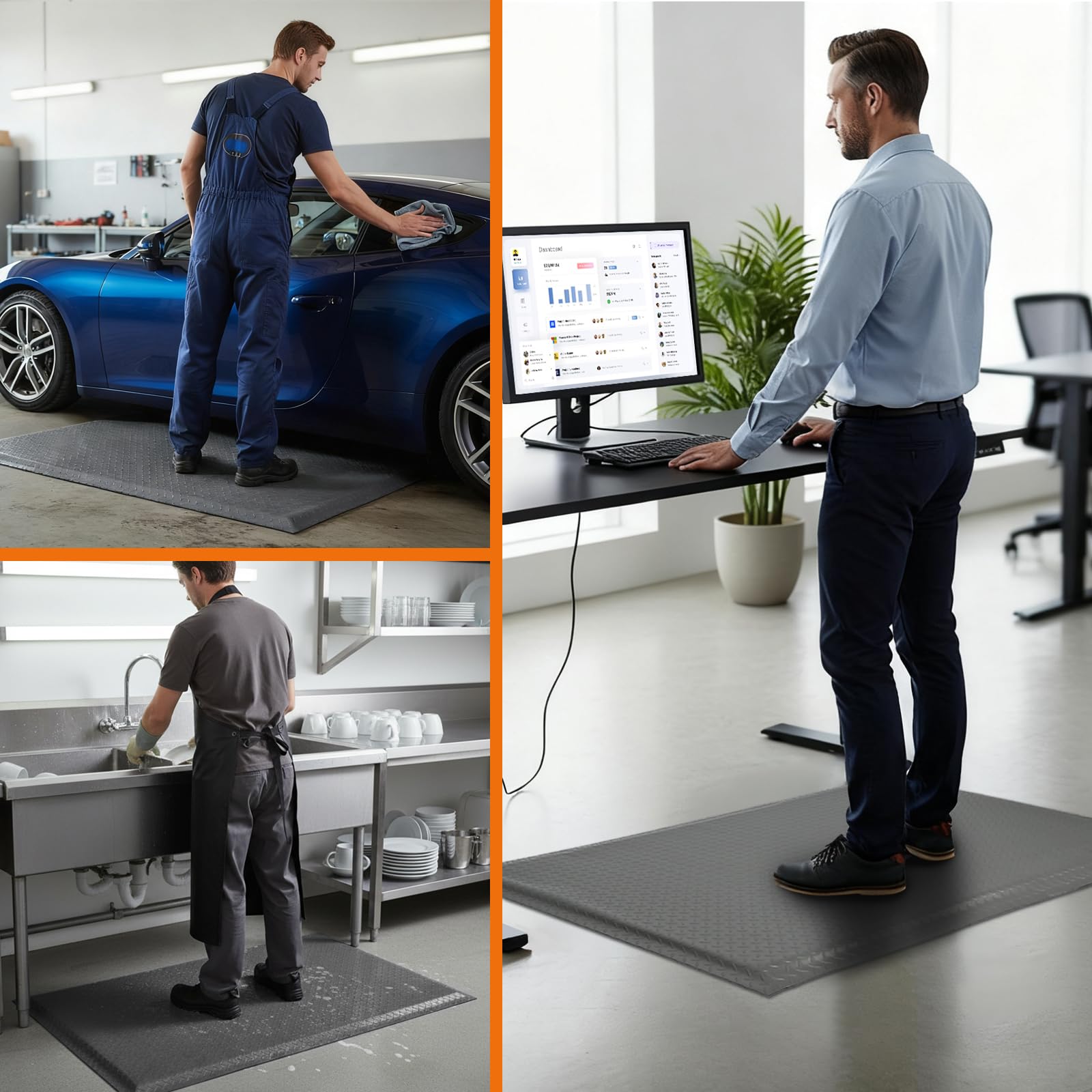 Nisorpa Anti Fatigue Mats Industrial 3' x 5' Ergonomic Standing Mat 15/16" Extra Thick Heavy Duty Commercial Diamond Plate Support Shop Floor Mat for Leg & Back Pain,Grey — Amazon image 8