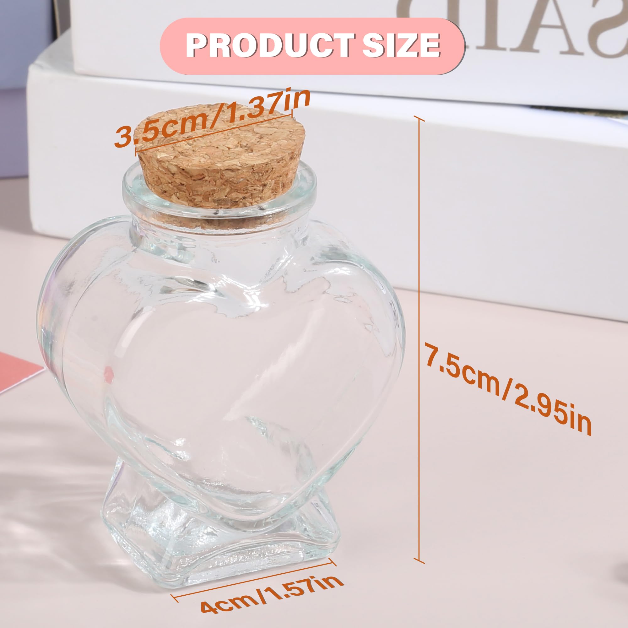 50ml 1Pcs Empty CLear Glass Heart-Shaped Bottles Decorative, Glass Bottle with Cork Stopper for Wedding and DIY Art Craft