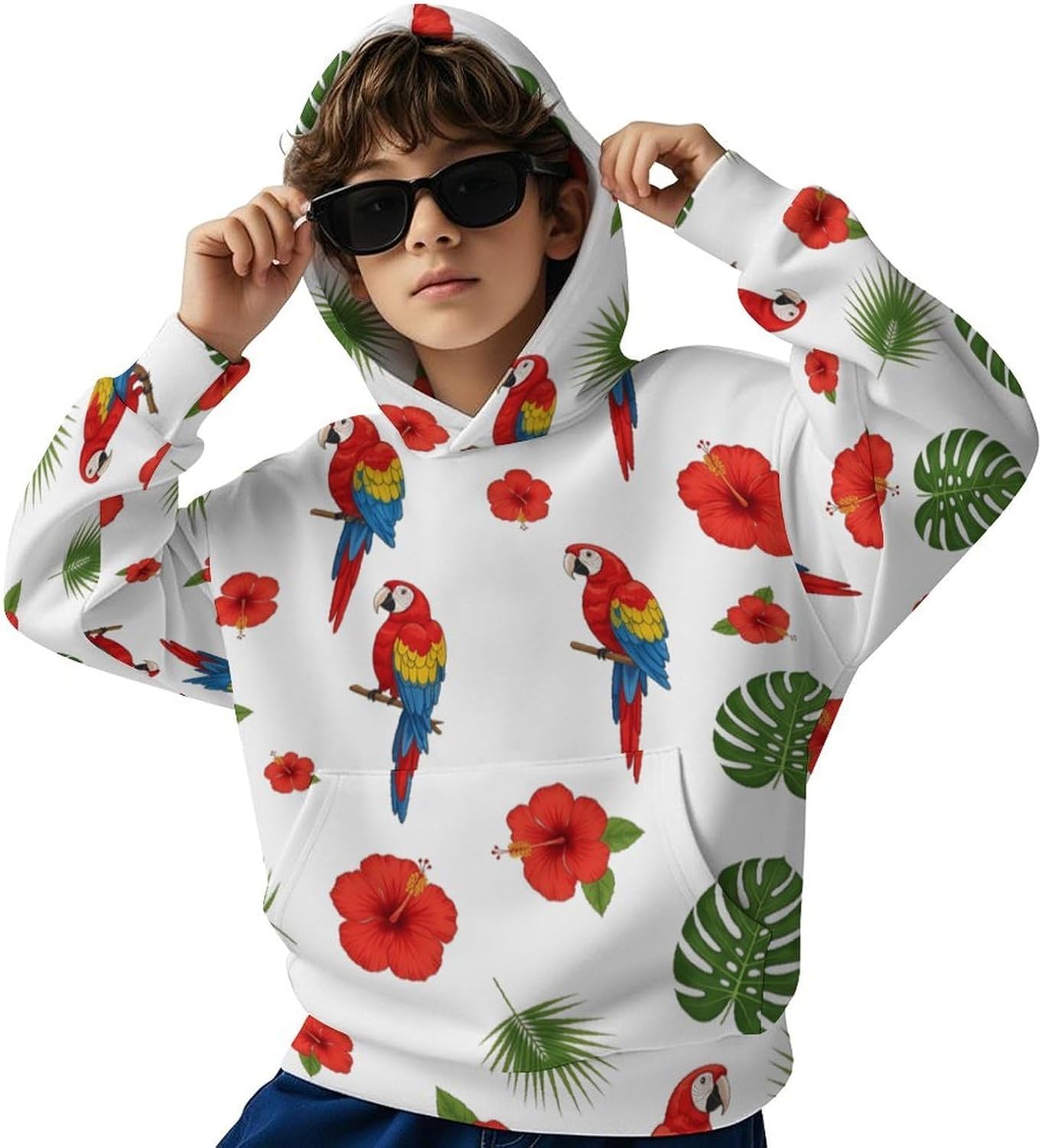 Parrot Flowers Hoodies for Teen Girls Youth Long Sleeve Hooded Sweatshirts Pullover Tops Fall Clothes