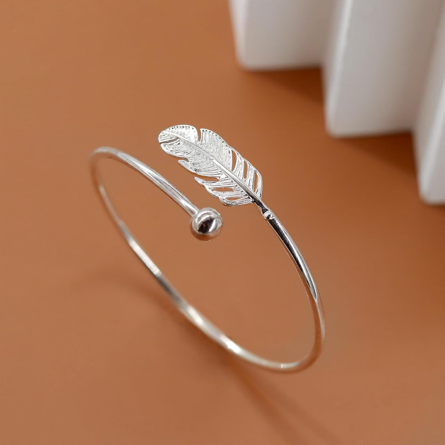 AILUOR 925 Silver Leaf Feather Bangle Bracelet Bohemian style Fashion Charms Bracelets Jewelry Cuff Women Adjustable - Image 7