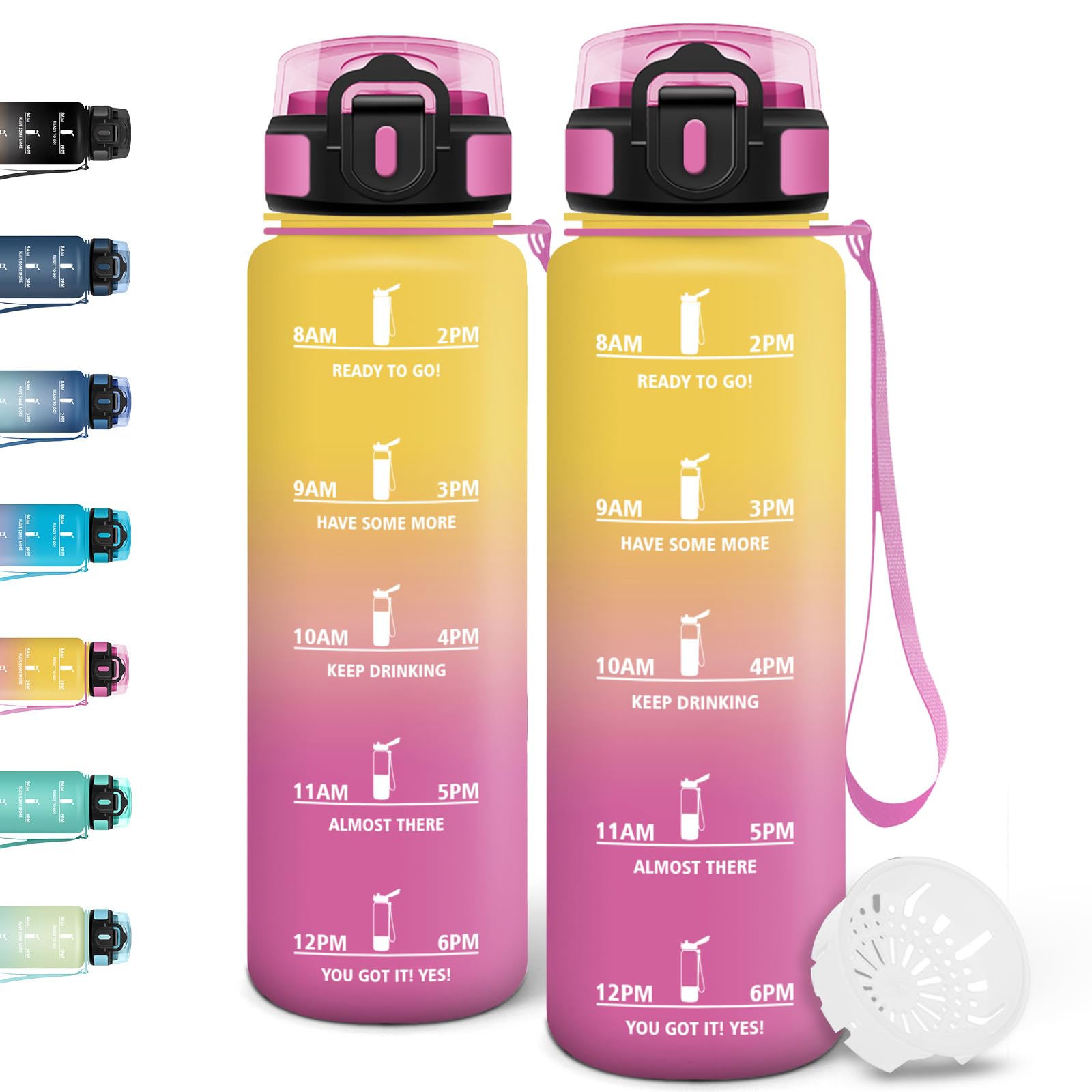 Motswedi Borraccia 1 litro, Riutilizzabile, Borraccia Palestra, a Prova di Perdite, Bottiglia Acqua, Facile da Trasportare, Borracce, per Sport, Ciclismo, Palestra, Ufficio, Running, Giallo & Rosa