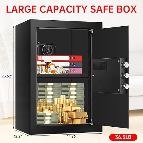 Miniatura 2 de 5.1 Cuft - Caja fuerte para el hogar, resistente al agua y al fuego, gran caja de seguridad ignífuga impermeable con teclado electrónico y llave de