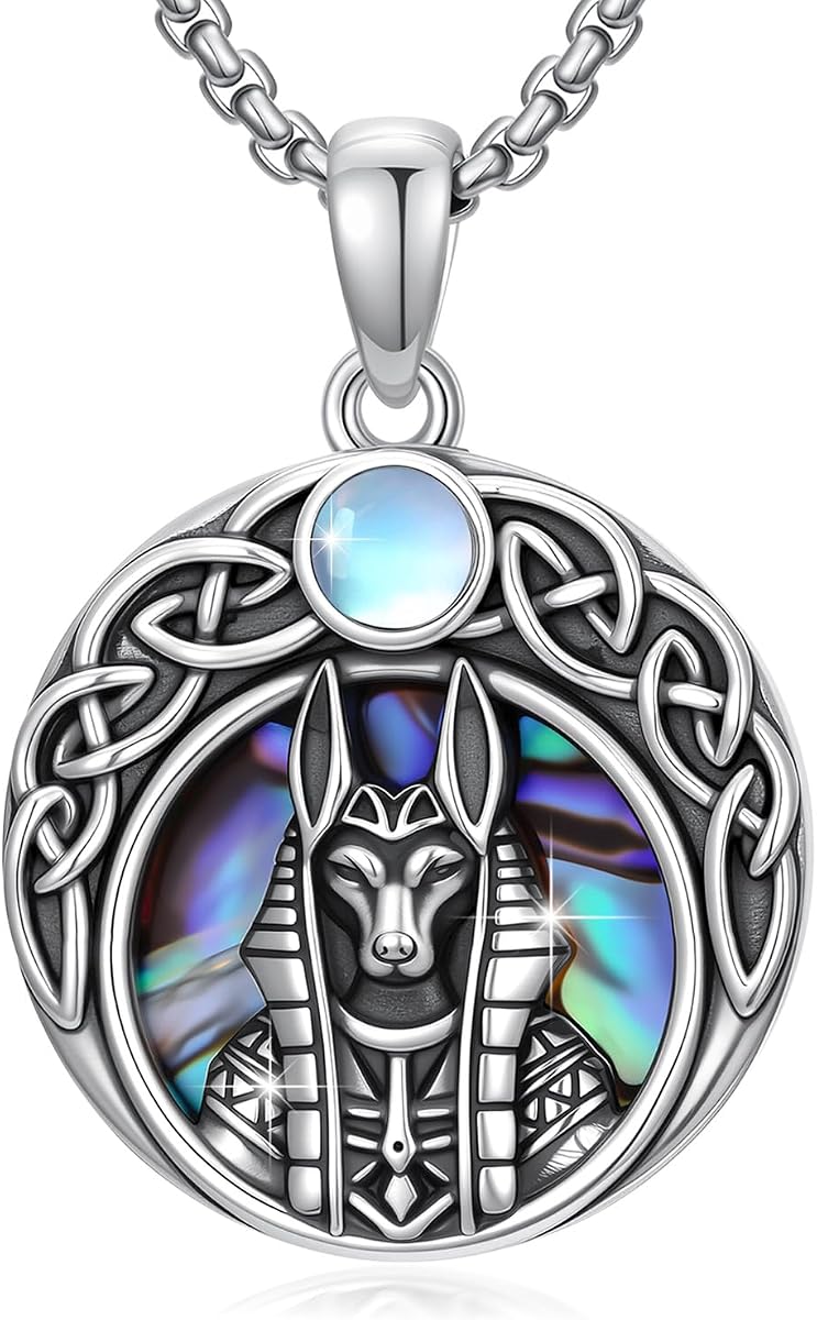 Collar egipcio de plata de ley 925, collar de Anubis con colgante de piedra lunar, joyería egipcia, regalos cristianos para mujeres y hombres