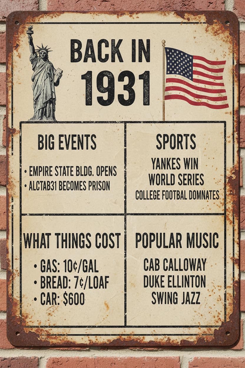 Vintage Metal Signs For 90th Birthday Decorations Birthday Posters, 90th Birthday Gifts For Women And Men - 1931 Birthday Poster Tin Signs 8"x12" Aluminum Plates Printed
