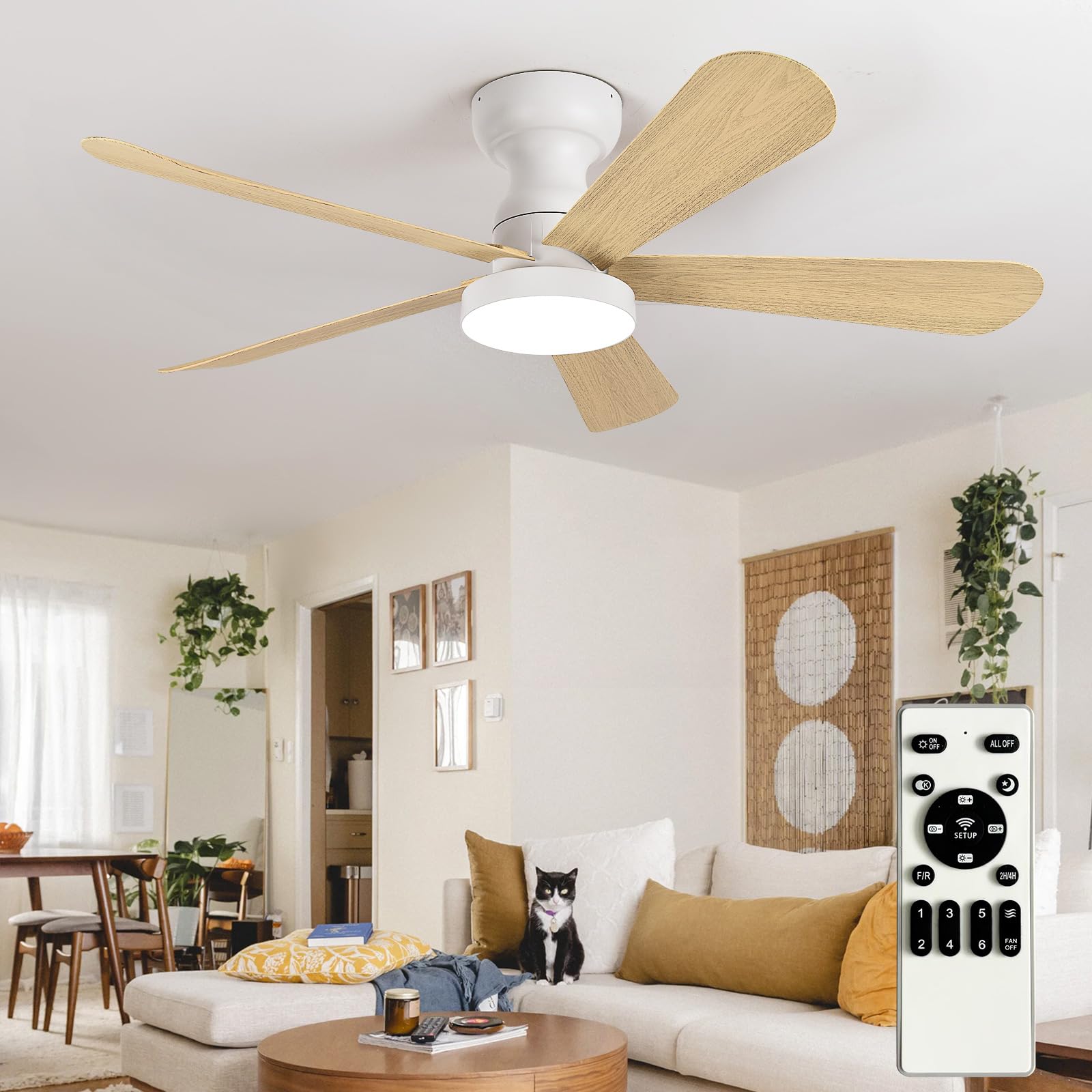 Depuley Petit ventilateur de plafond avec éclairage : ventilateur encastré de 42 pouces avec éclairage et télécommande - Ventilateurs de plafond discrets en bois réversibles pour chambre à coucher
