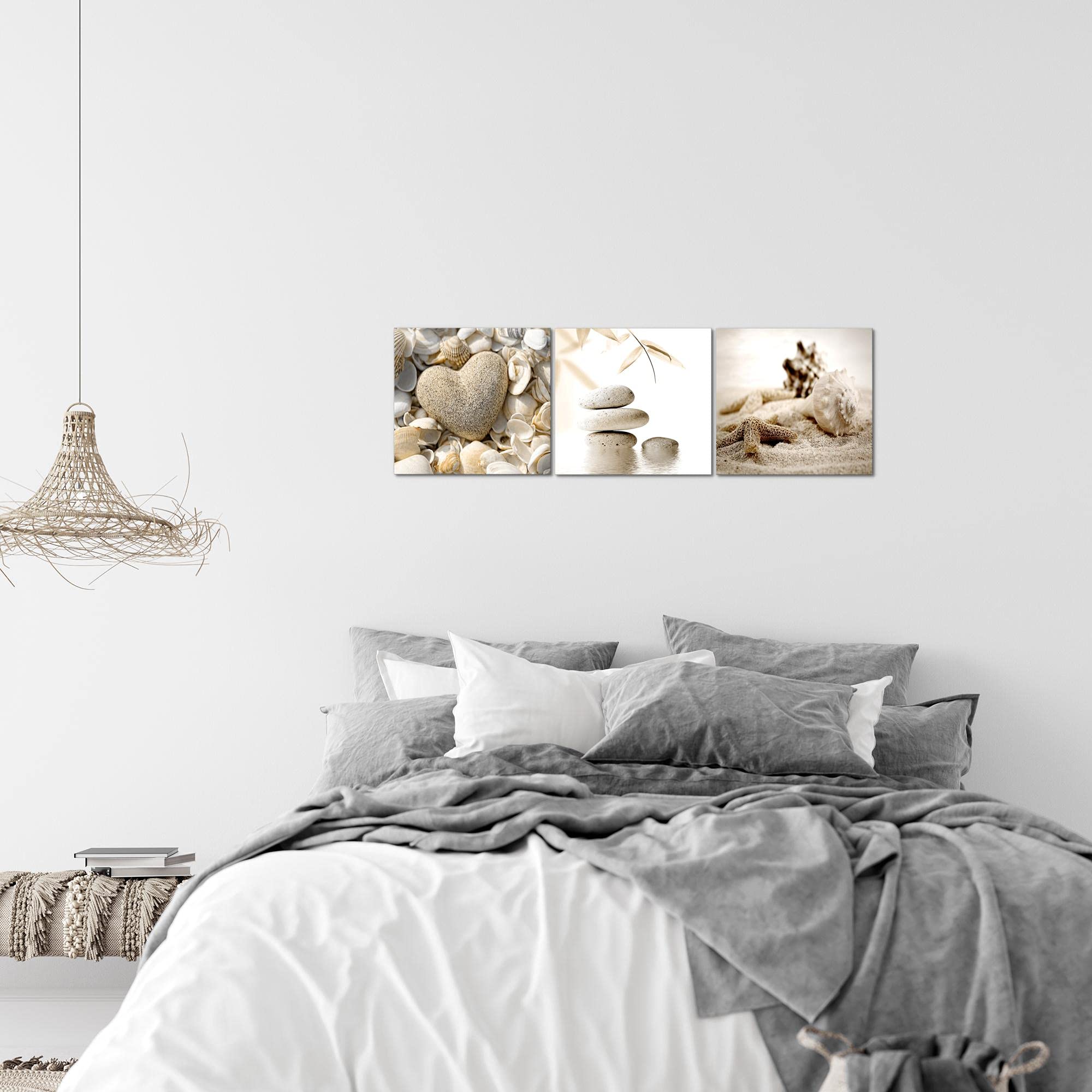 Runa Art Quadri Spiaggia Pietre 120 x 40 cm Murale Tela Non Tessuta Beige Multipanello Moderni Decorazione 501633a