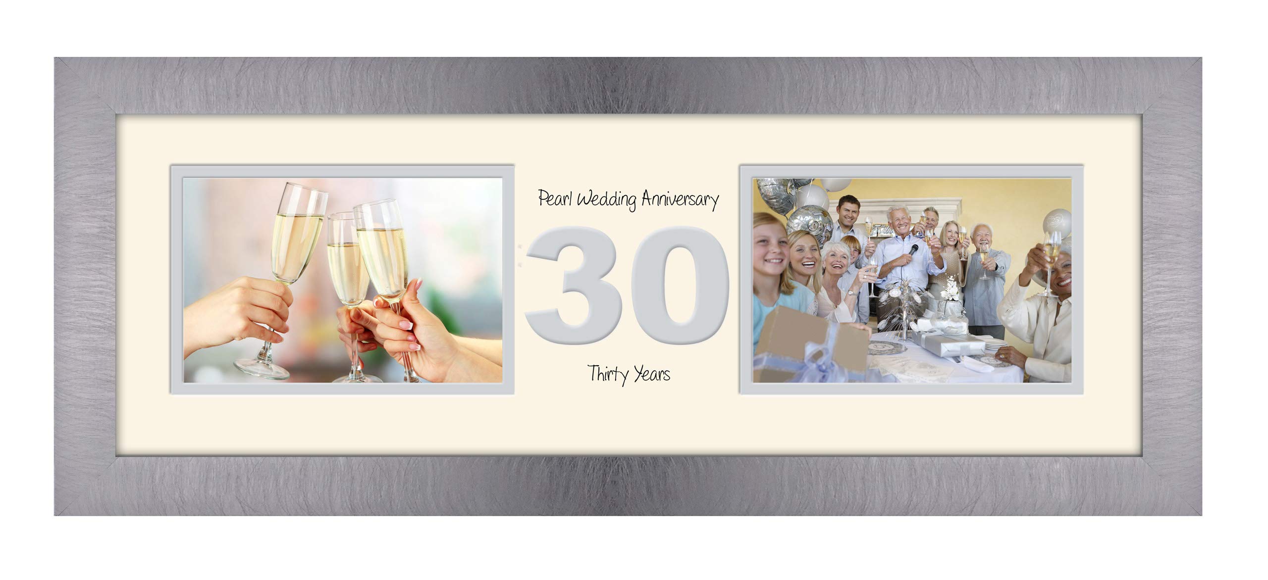 Photos In A Word Brushed Silver Finish Frame Cream Mount Grey Inside 30Th Anniversary Photo Frame Pearl Wedding Thirtieth Gift Takes Two 6”X4” Landscape Photos 1233A (Brushed Silver Finish Frame Cream Mount Grey Inside)
